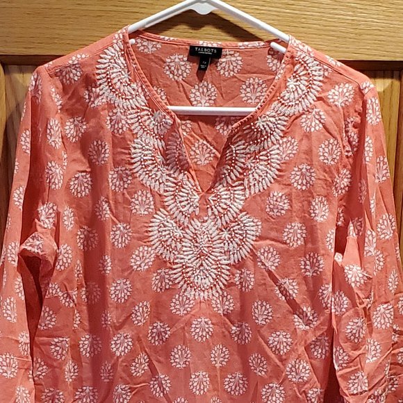 Talbots 100% Cotton Petite Beaded Tunic Size XP - Picture 2 of 8